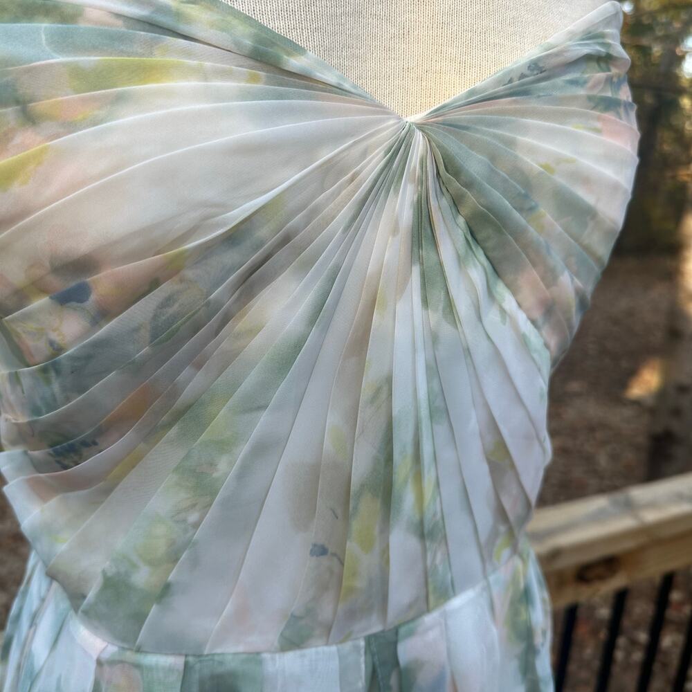 Strapless Watercolor Floral Maxi Dress - White/Green - Picture 5 of 11